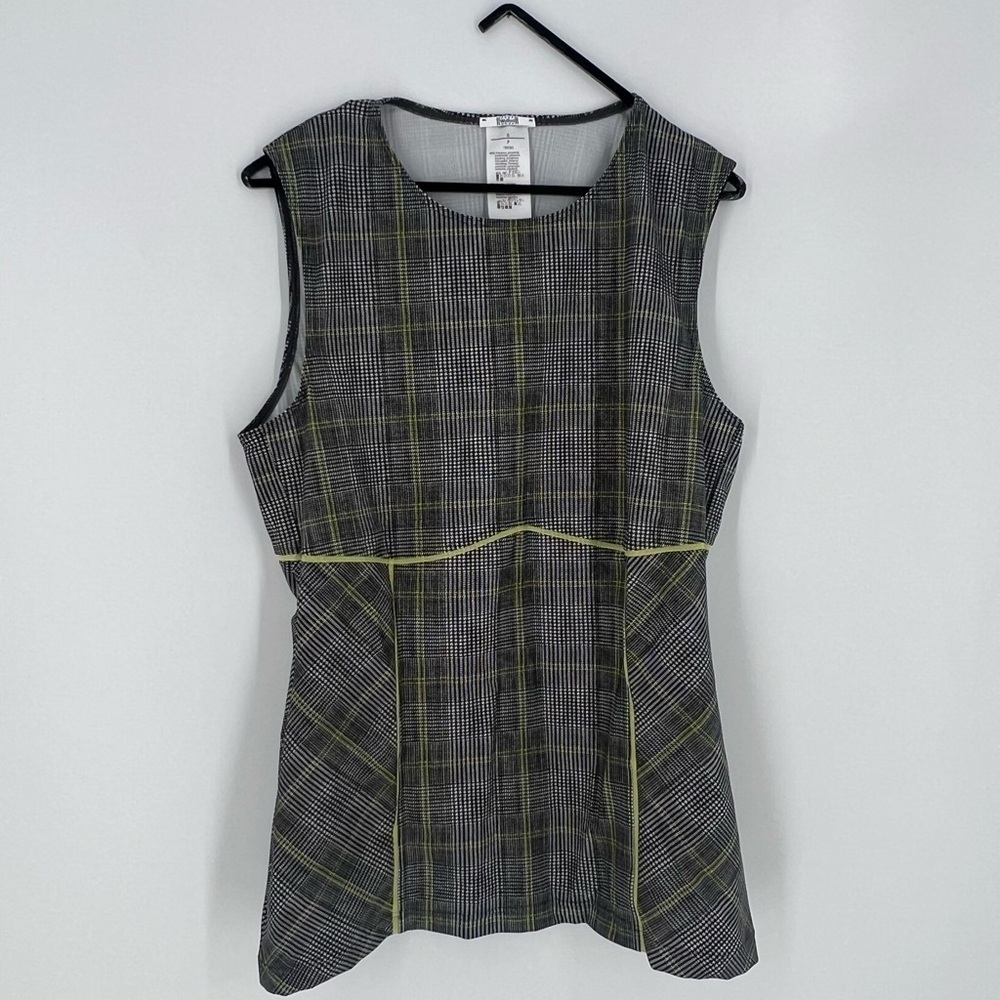 Wolford Neon Check Sleeveless Contrast Houndstooth Top In Grey Lime